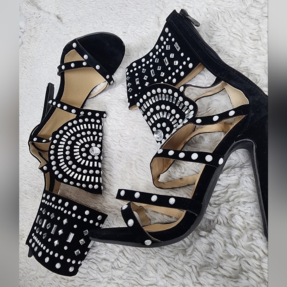 Women's Transparent Sandals Open Toe Rhinestone Design High Heel - Picture 6 of 12